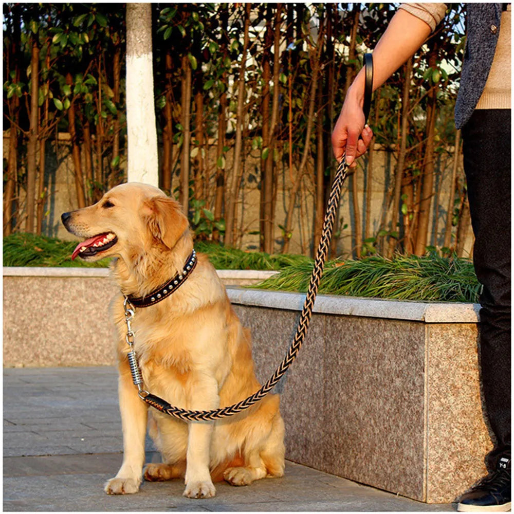 Heavy and Duty Large Dog Leash Genuine Leather Braided Dog Training Leash for Shepherd Bulldog Labrador Gold Retriever Pet Leads