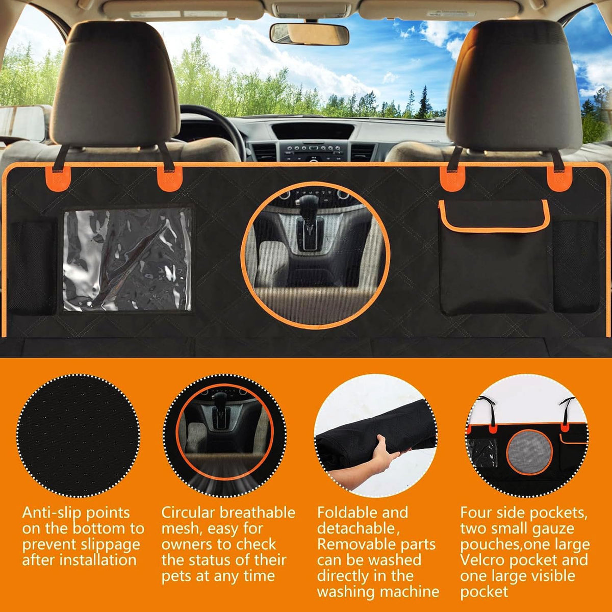 Dog Car Seat Cover for Back Seat, Hard Bottom Back Seat Extender for Dogs, Holds 420Lbs, Durable Waterproof Pet Car Bed Dog Hammock for Suv/Car/Small Truck (Black)