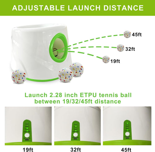 Automatic Dog Ball Launcher with 6 ETPU Tennis Balls, Dog Ball Thrower for Small & Medium Dogs, 3 Adjustable Distance 19-45FT, Interactive Dog Toy Ball Throwing Machine for Indoor/Outdoor