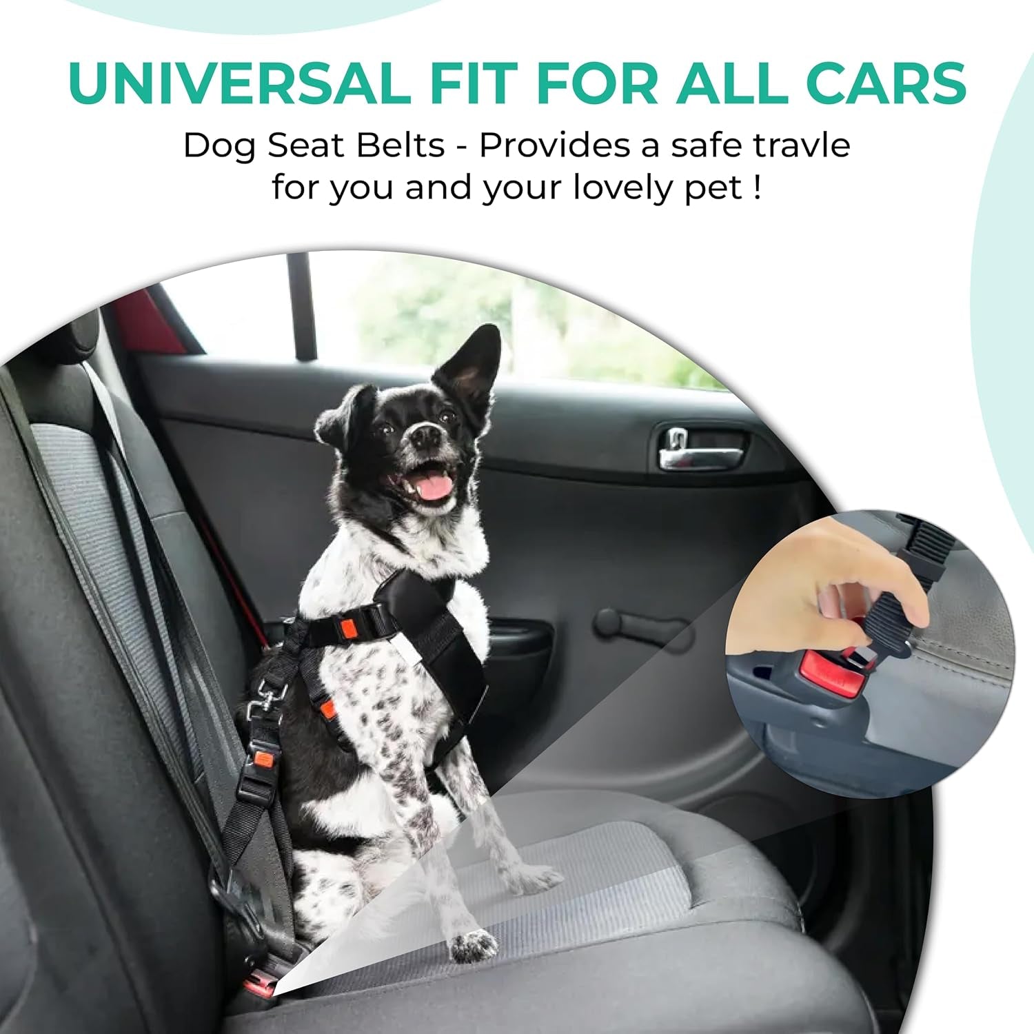 2Pcs Dog Seat Belts for Cars UK with Collapsible Water Bowl, Adjustable Dog Car Seat Belt with 360° Swivel Attachment & Anti-Impact Elastic Bungee, Safe Dog Seatbelt for Travel