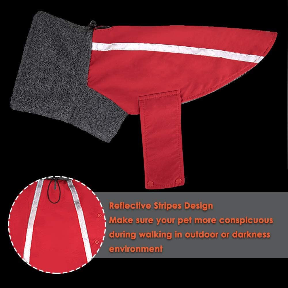 Winter Dog Coat, Warm Polar Fleece Lining Doggie Outdoor Jacket with Turtleneck Scarf Reflective Stripe Adjustable Waterproof Windproof Puppy Vest Soft Pet Outfits (Small, Red)