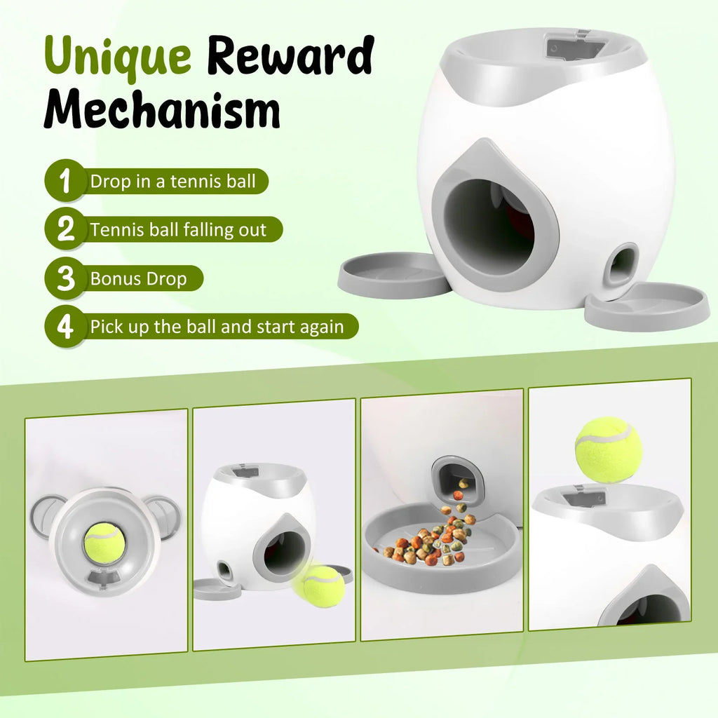 Dog Tennis Ball Launcher Dogs Interactive Puppy Ball Thrower Machine Automatic Treat Dispenser Training Toys for Indoor Outdoor