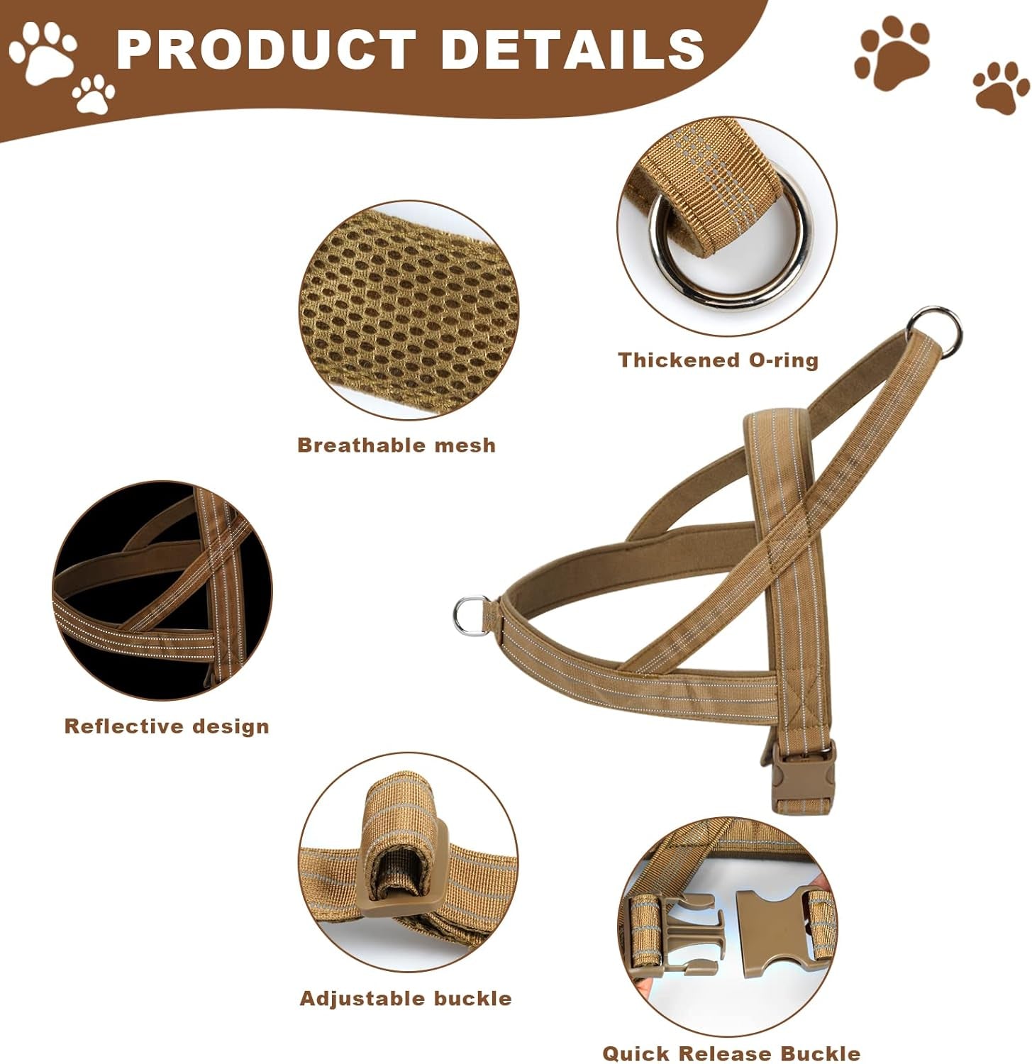 Dog Harness, Anti-Pull Harness, Reflective Dog Harness for Medium Large Dogs, Adjustable Dog Harness with Soft Padded, Breathable Chest Harness for Walking, Running (M)
