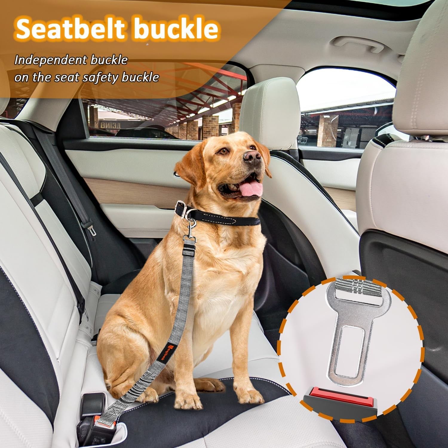 Removable Dog Seat Belt Harness for Car, 3 in 1 Pet Seatbelt Leash | Retractable Headrest-Mounted,Restraint & Adjustable Reflective Bungee Dog Seatbelt Tether,Grey and Black