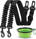 2Pcs Dog Seat Belts for Cars UK with Collapsible Water Bowl, Adjustable Dog Car Seat Belt with 360° Swivel Attachment & Anti-Impact Elastic Bungee, Safe Dog Seatbelt for Travel