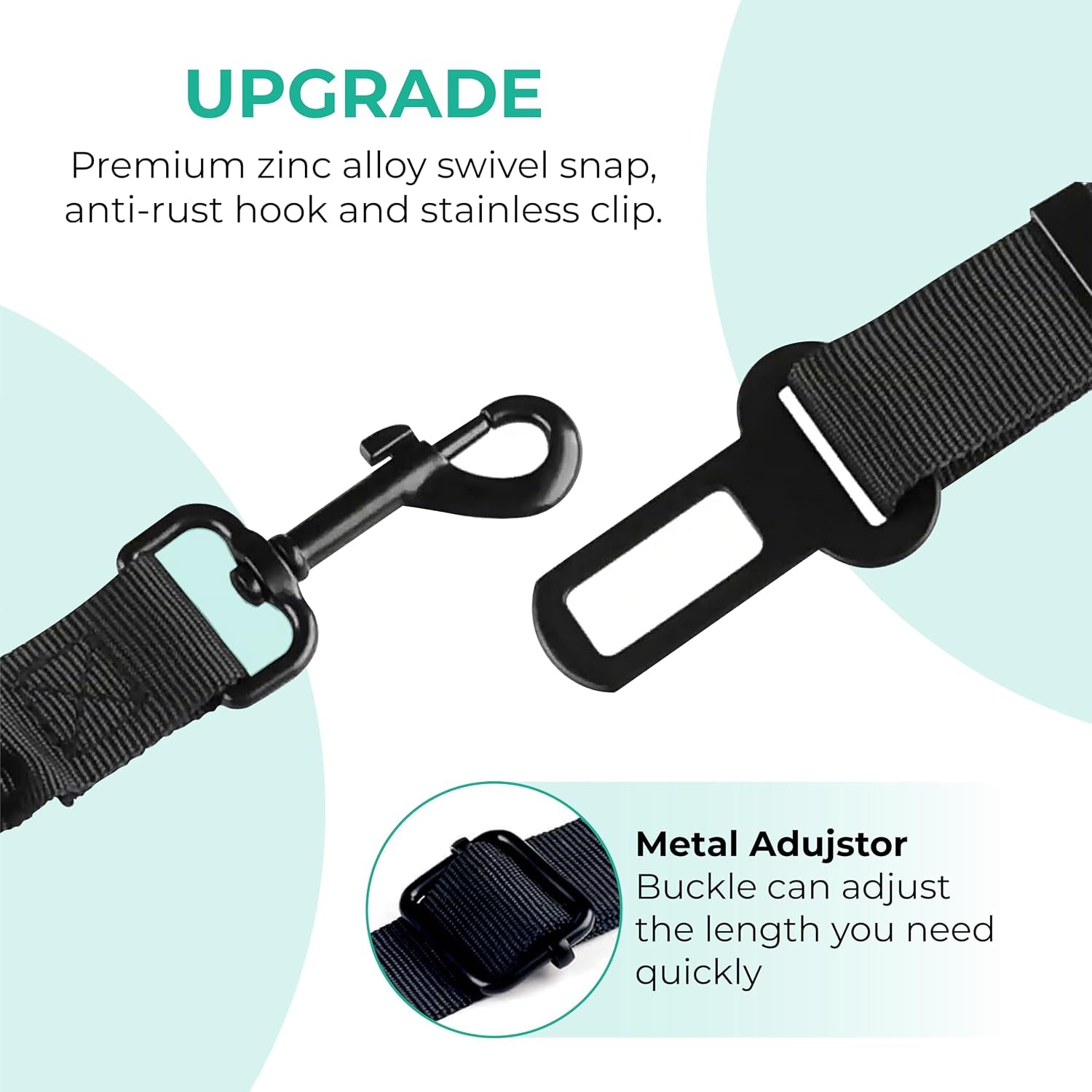 2Pcs Dog Seat Belts for Cars UK with Collapsible Water Bowl, Adjustable Dog Car Seat Belt with 360° Swivel Attachment & Anti-Impact Elastic Bungee, Safe Dog Seatbelt for Travel
