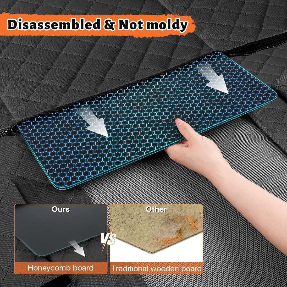 Dog Car Seat Cover for Back Seat, Hard Bottom Back Seat Extender for Dogs, Holds 420Lbs, Durable Waterproof Pet Car Bed Dog Hammock for Suv/Car/Small Truck (Black)