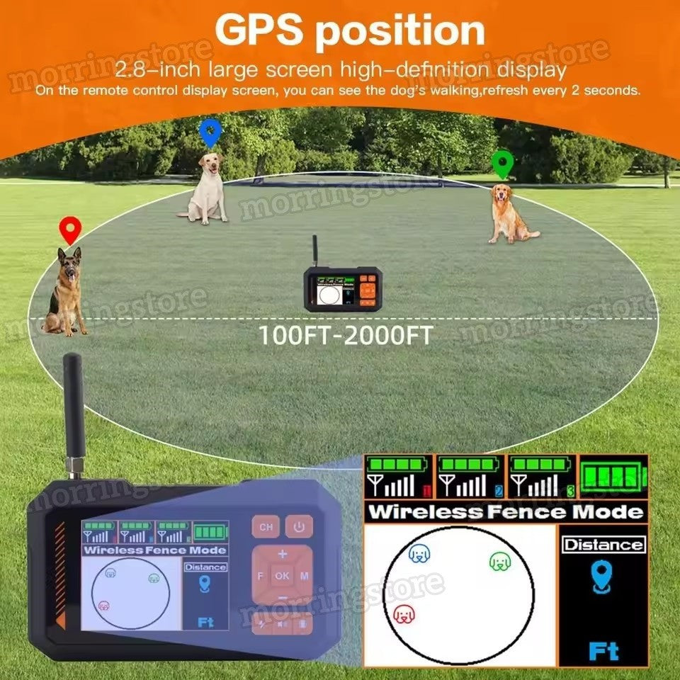 Electric Dog Fence System Wireless Hidden Pet Boundary Containment with GPS