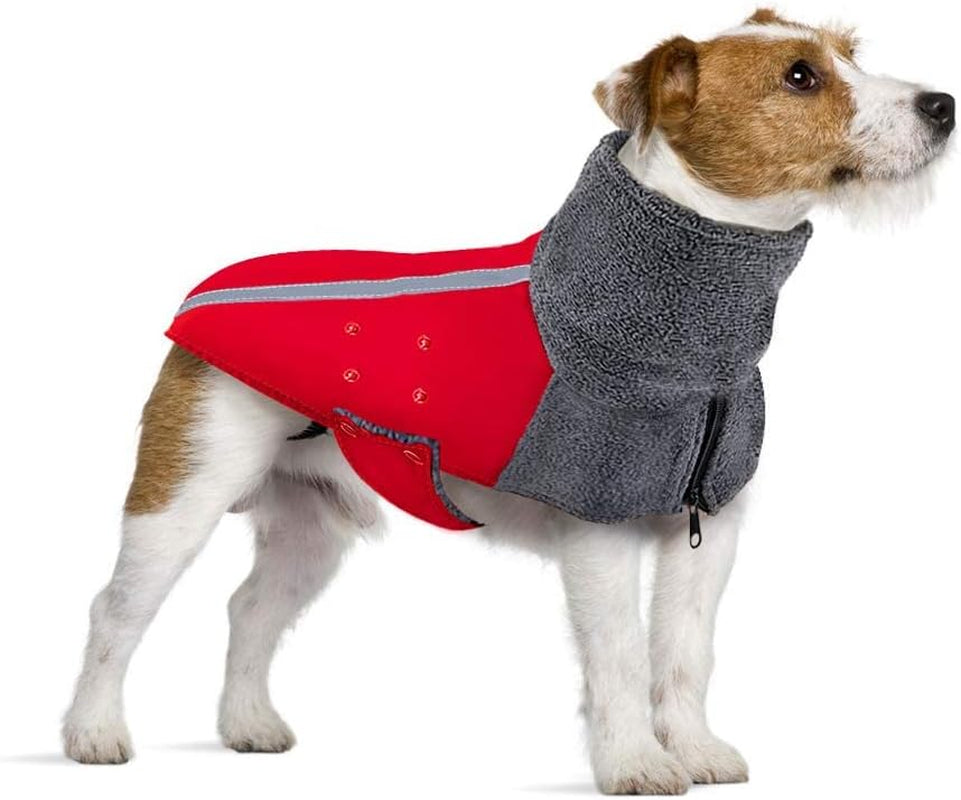 Winter Dog Coat, Warm Polar Fleece Lining Doggie Outdoor Jacket with Turtleneck Scarf Reflective Stripe Adjustable Waterproof Windproof Puppy Vest Soft Pet Outfits (Small, Red)