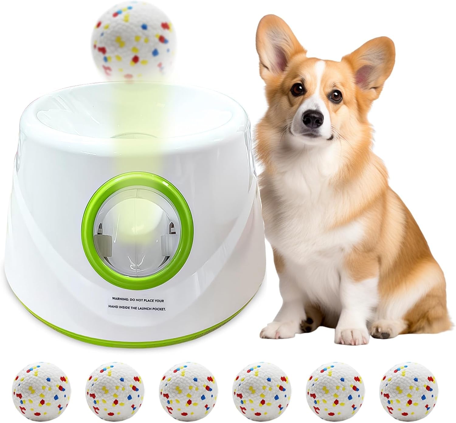 Automatic Dog Ball Launcher with 6 ETPU Tennis Balls, Dog Ball Thrower for Small & Medium Dogs, 3 Adjustable Distance 19-45FT, Interactive Dog Toy Ball Throwing Machine for Indoor/Outdoor