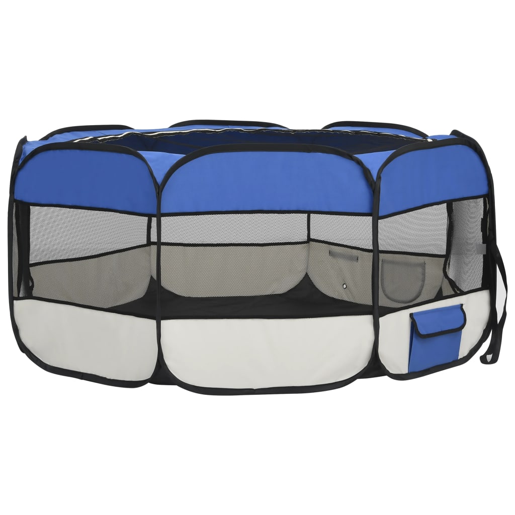 NNEVL Foldable Dog Playpen with Carrying Bag Blue 145x145x61 cm