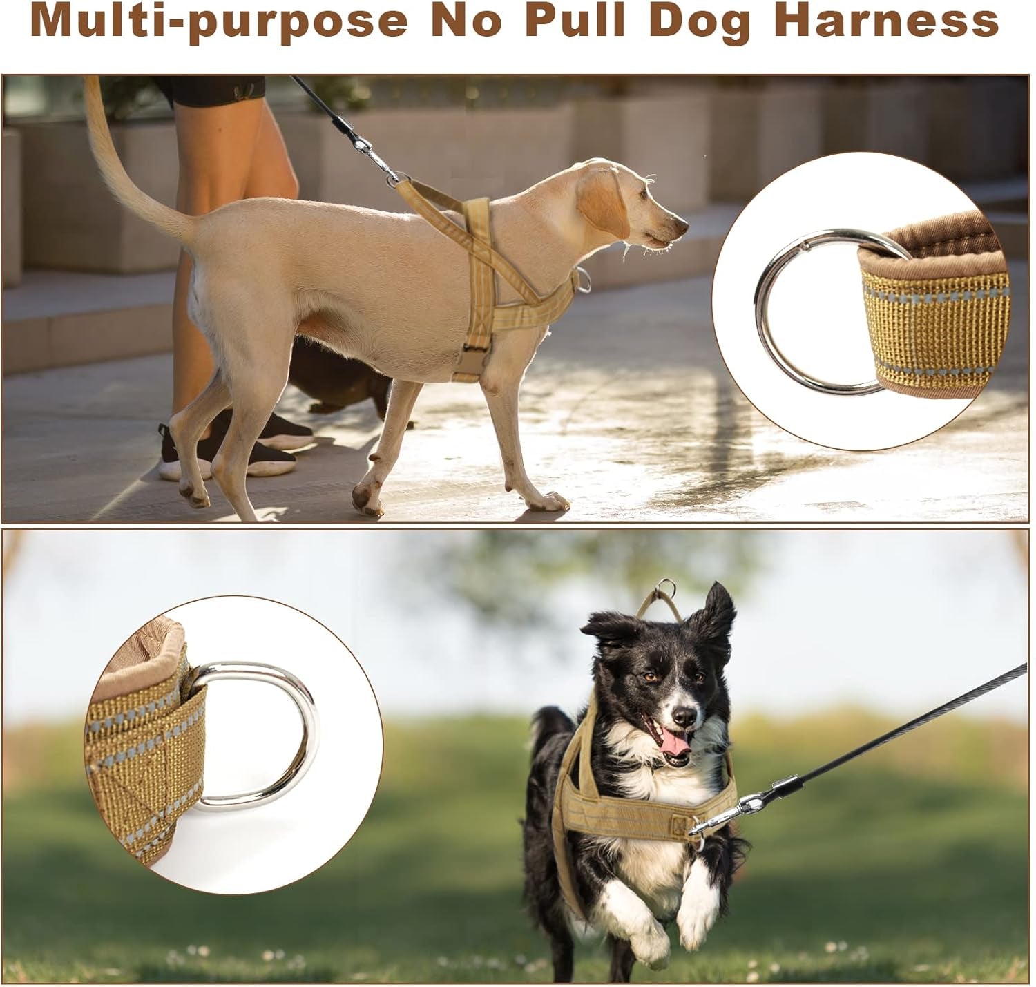 Dog Harness, Anti-Pull Harness, Reflective Dog Harness for Medium Large Dogs, Adjustable Dog Harness with Soft Padded, Breathable Chest Harness for Walking, Running (M)