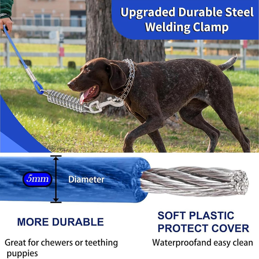 300Cm Dog Tie Out Cable,Dog Leads for Yard Chew Proof Dog Runner Cable with Swivel Hook and Shock Spring,300Cm Camping and Training Leash for Small to Medium Pets up to 165 Lbs(3M-165Lbs