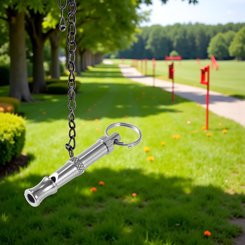 Silver Pets Whistle Adjustable Pet Training Sound Control Stainless Steel Puppy Bark Whistles with Suspendable Key Chain Dogs