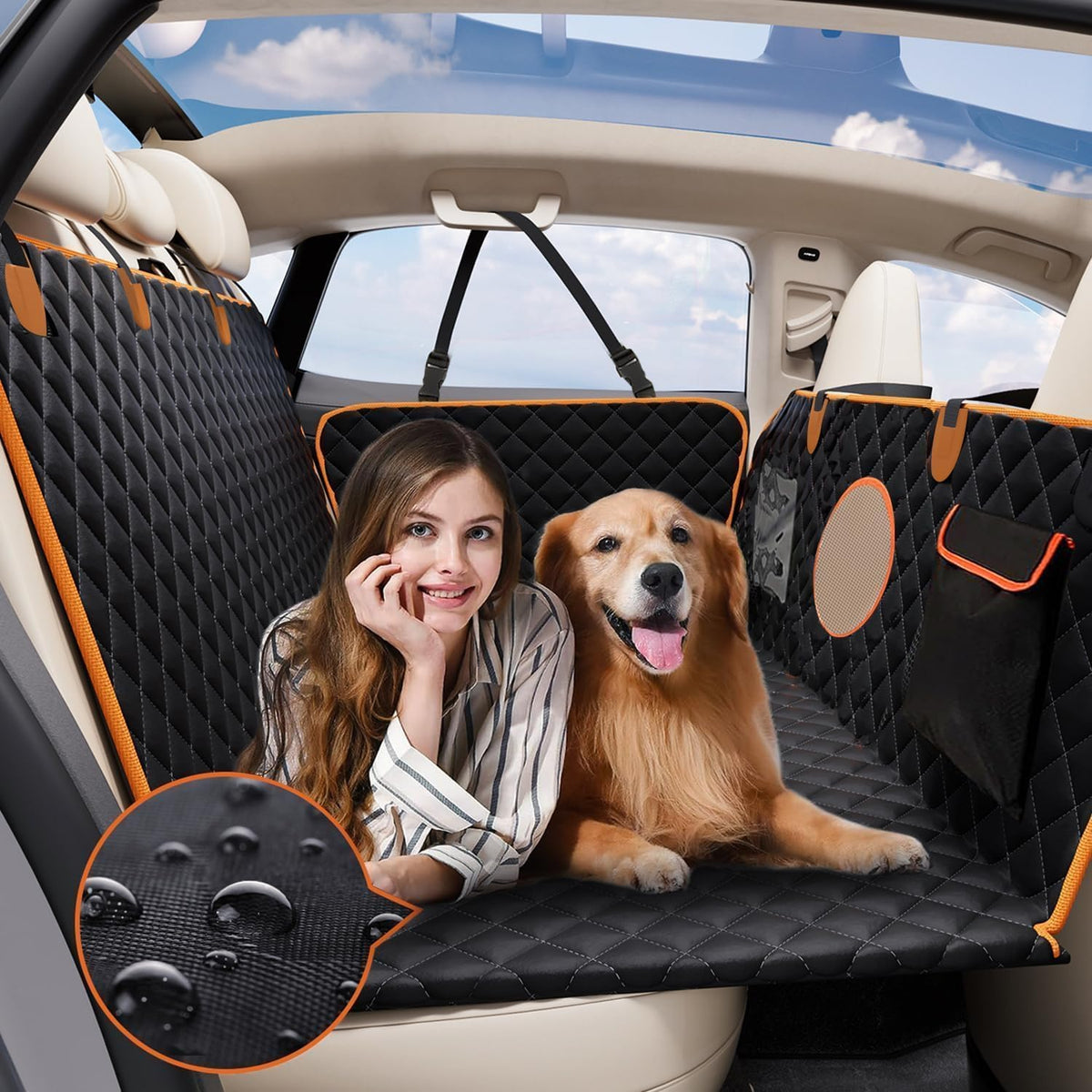 Dog Car Seat Cover for Back Seat, Hard Bottom Back Seat Extender for Dogs, Holds 420Lbs, Durable Waterproof Pet Car Bed Dog Hammock for Suv/Car/Small Truck (Black)