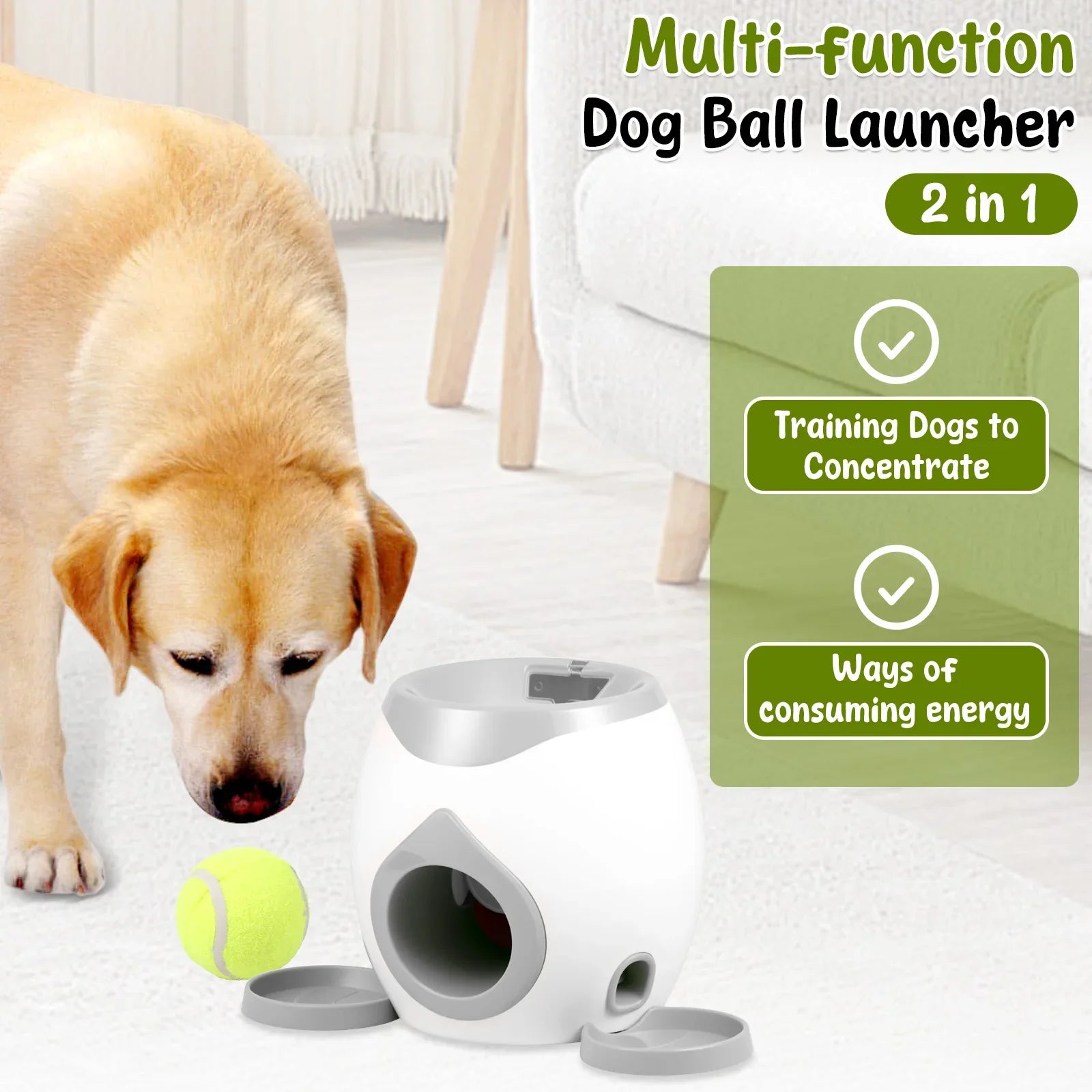 Dog Tennis Ball Launcher Dogs Interactive Puppy Ball Thrower Machine Automatic Treat Dispenser Training Toys for Indoor Outdoor