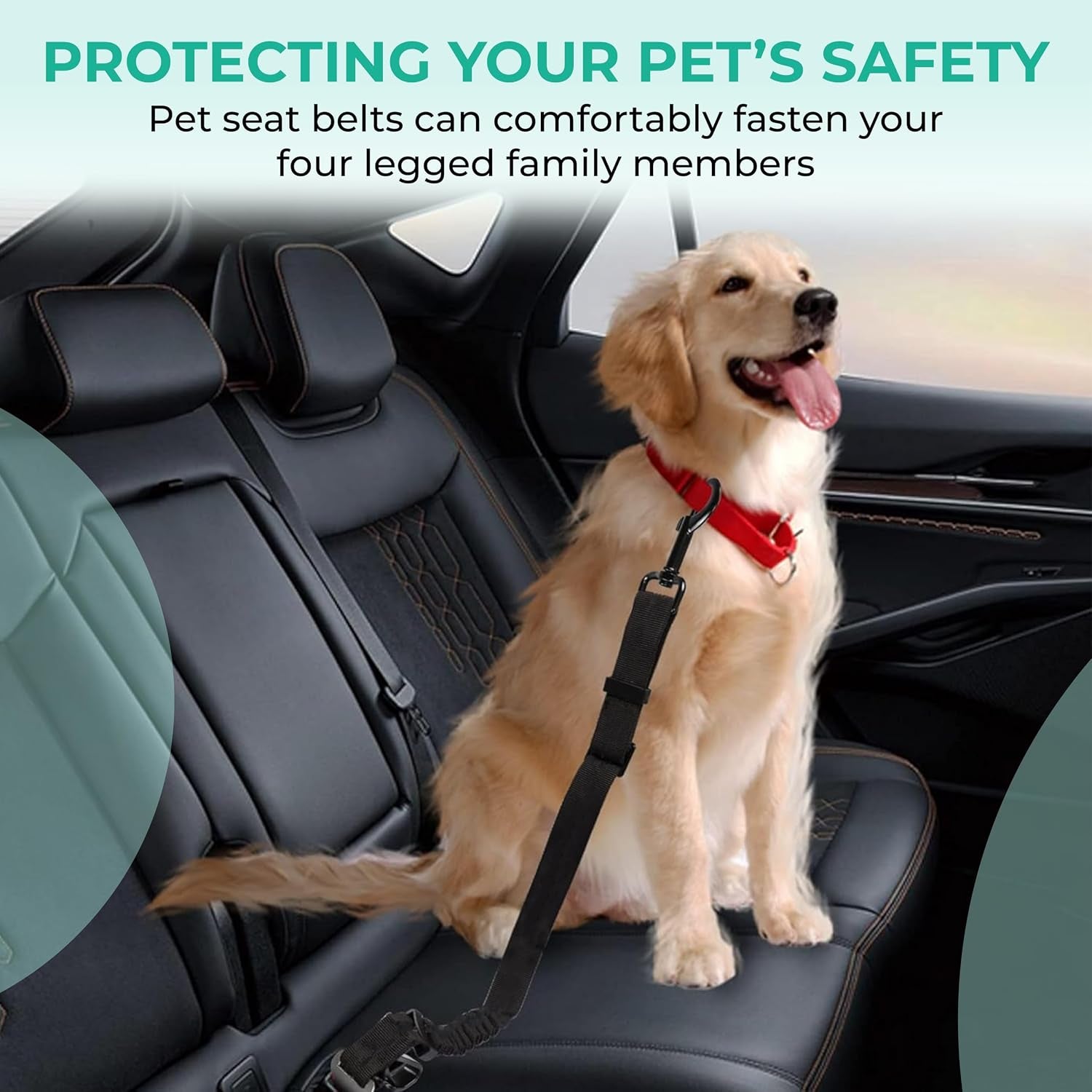 2Pcs Dog Seat Belts for Cars UK with Collapsible Water Bowl, Adjustable Dog Car Seat Belt with 360° Swivel Attachment & Anti-Impact Elastic Bungee, Safe Dog Seatbelt for Travel