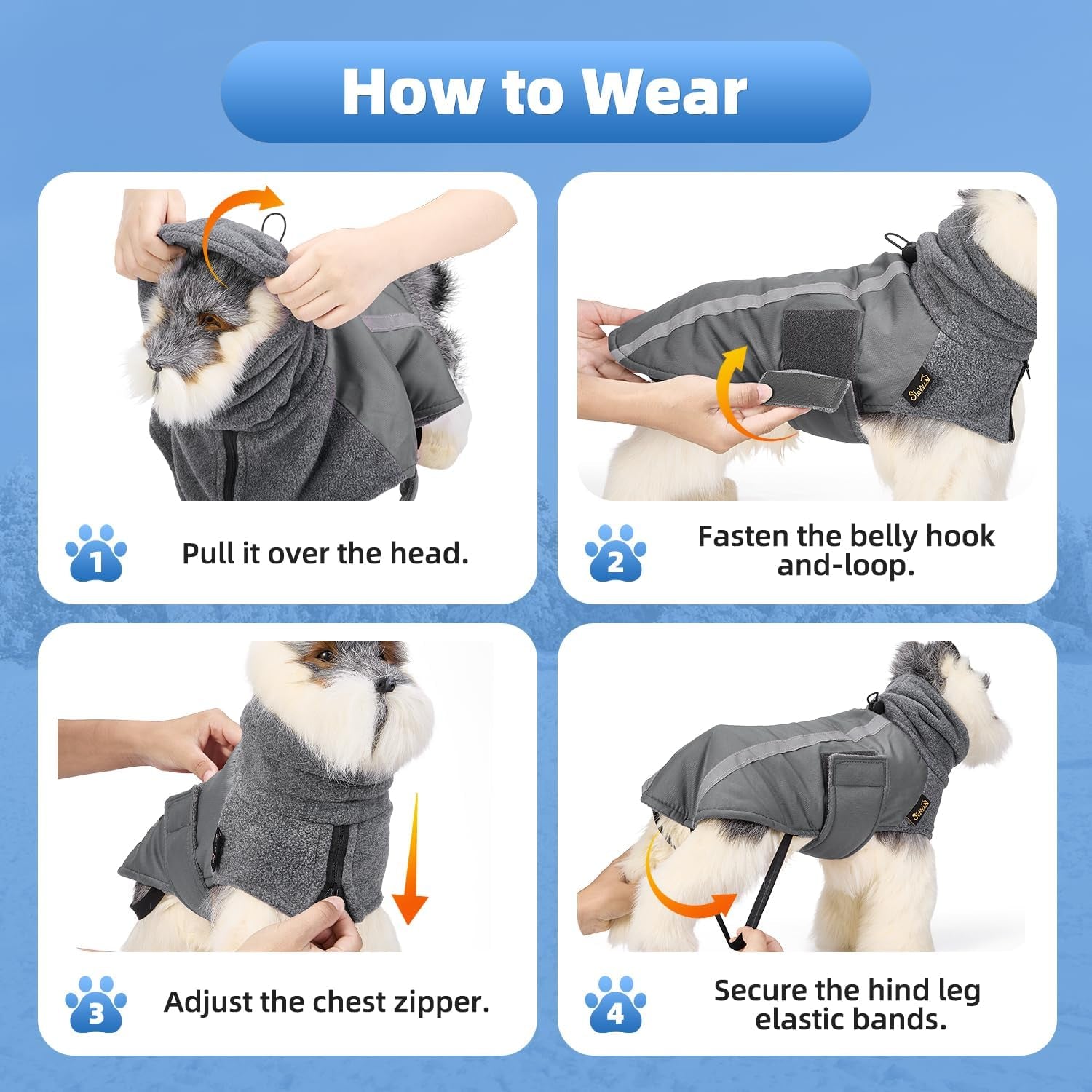 Winter Dog Coat, Warm Polar Fleece Lining Doggie Outdoor Jacket with Turtleneck Scarf Reflective Stripe Adjustable Waterproof Windproof Puppy Vest Soft Pet Outfits (Small, Grey)