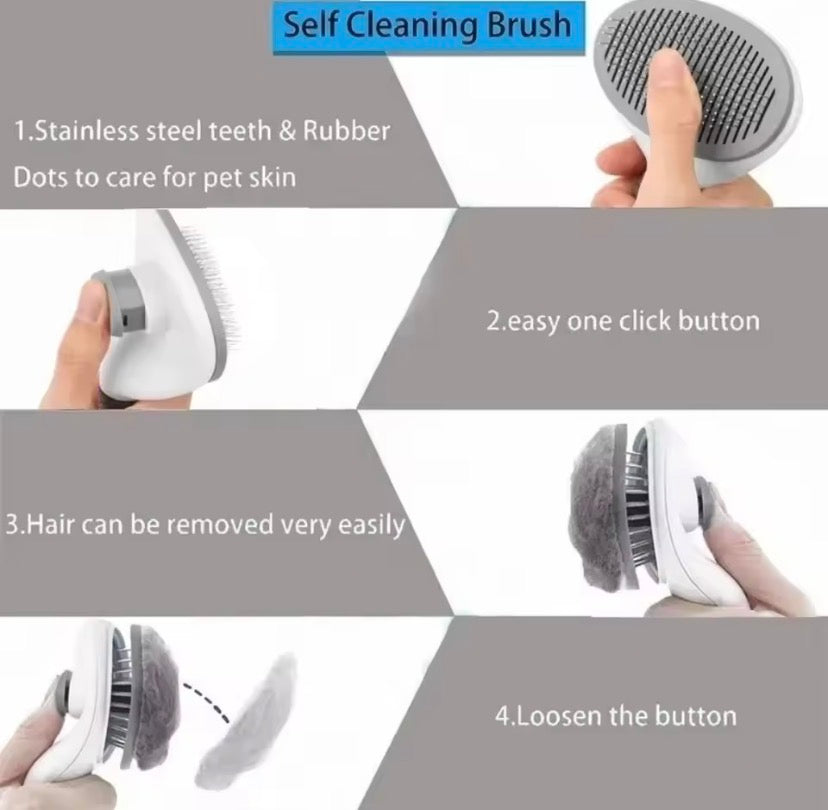Self cleaning slicker pet brush