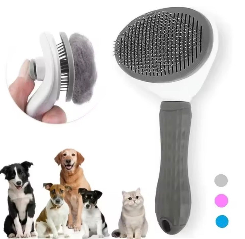 Self cleaning slicker pet brush