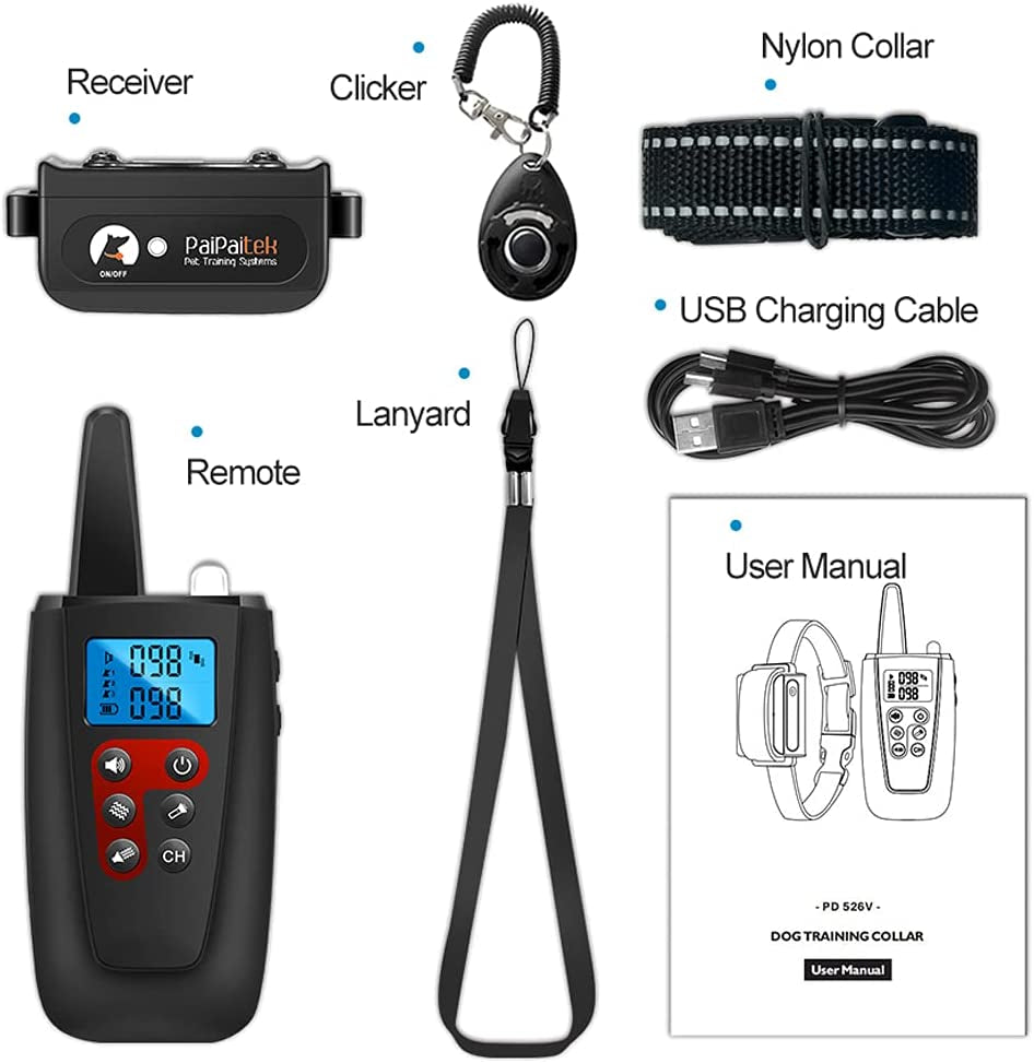 Dog Training Collar, No Shock, 3300Ft Range, IPX7 Waterproof, Vibrating, Black, 8”-27”, 2 Count (Pack of 1), Small, Medium Dogs