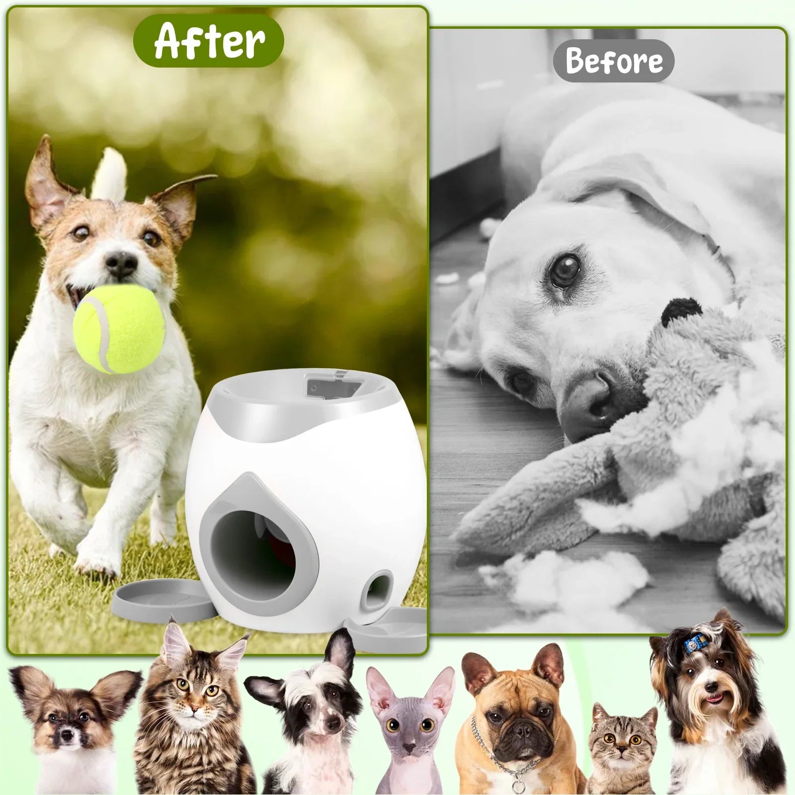 Dog Tennis Ball Launcher Dogs Interactive Puppy Ball Thrower Machine Automatic Treat Dispenser Training Toys for Indoor Outdoor