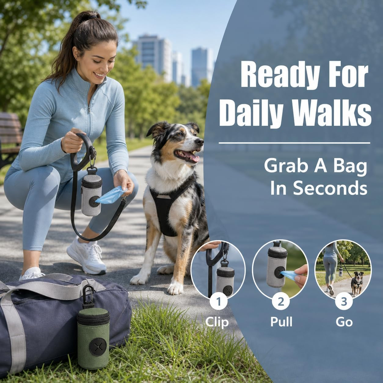 2 Pcs Dog Poop Bag Holder Dispenser, Hands-Free Waste Bag Pouch with Leash Clip, Lightweight Mesh Carrier for Dog Walking Hiking, Pet Owner Daily Park Walks