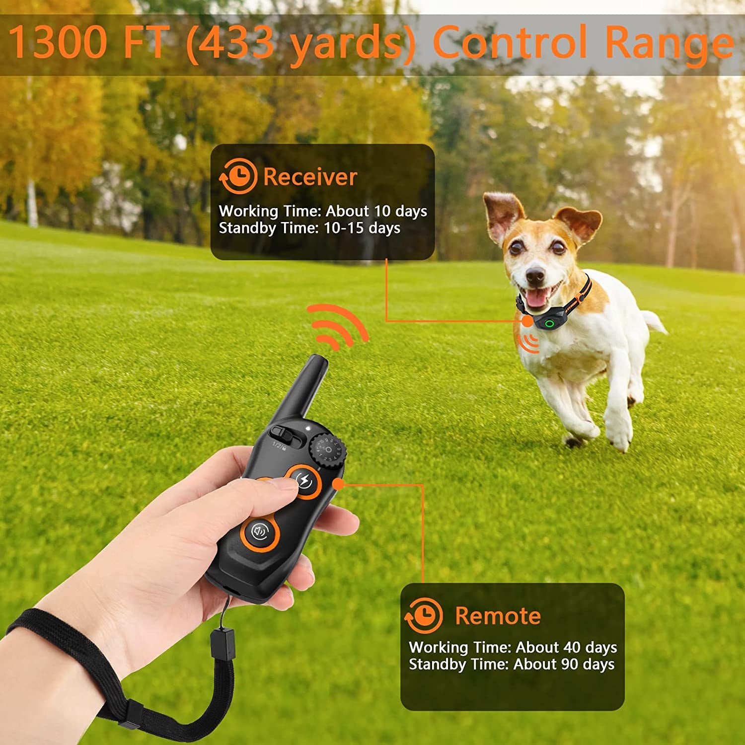 Dog Training Collar for 2 Dogs, 100% Waterproof Shock Collar with Remote Range 1300Ft, 3 Training Modes, Beep, Vibration, Shock, Rechargeable Electric Shock Collar for Small Medium Large Dogs