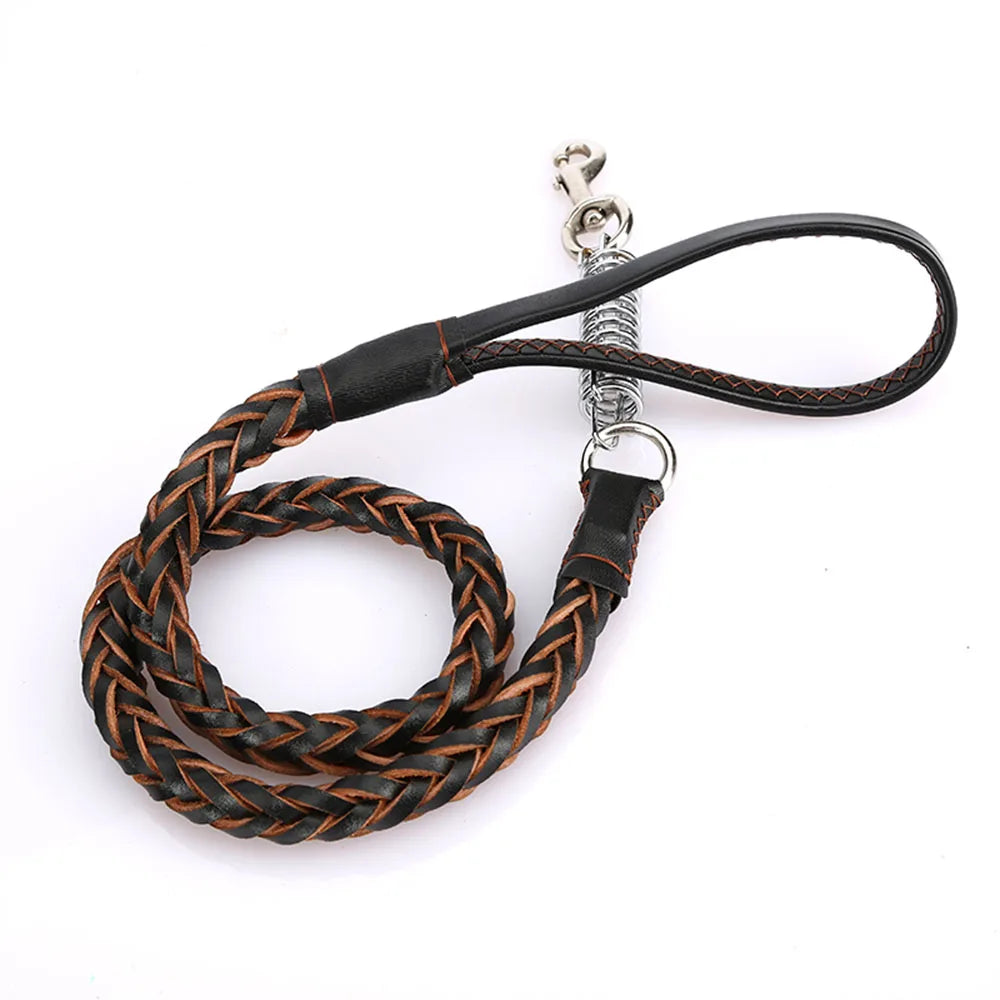 Heavy and Duty Large Dog Leash Genuine Leather Braided Dog Training Leash for Shepherd Bulldog Labrador Gold Retriever Pet Leads