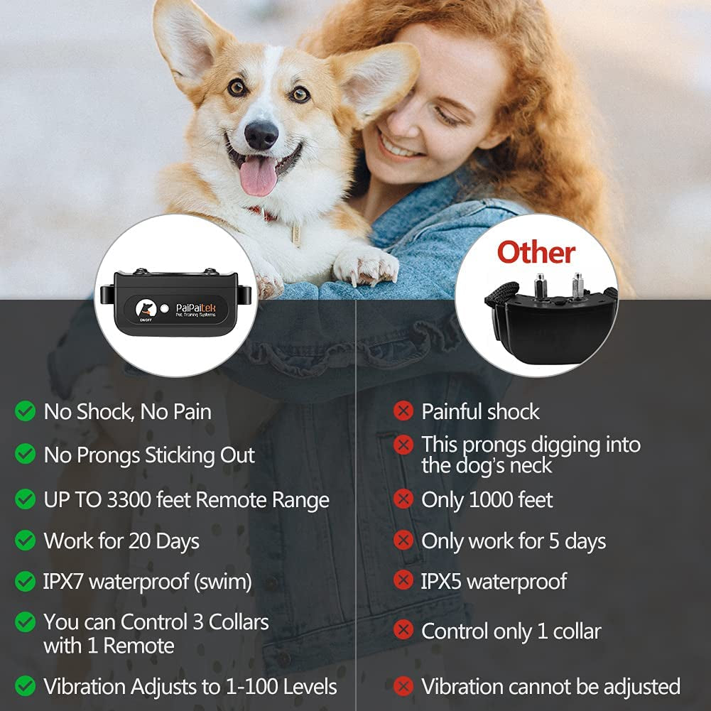 Dog Training Collar, No Shock, 3300Ft Range, IPX7 Waterproof, Vibrating, Black, 8”-27”, 2 Count (Pack of 1), Small, Medium Dogs