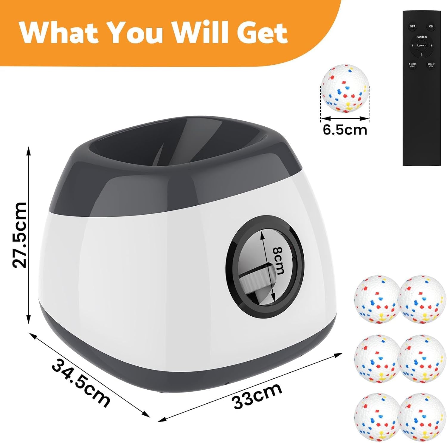 Large Ball Thrower for Dogs, Rechargeable Automatic Launcher with 6 Tennis Balls, 40-60-80Ft Launching Distance, Remote Control Ball Launcher for Medium & Large Dogs Indoor/Outdoor