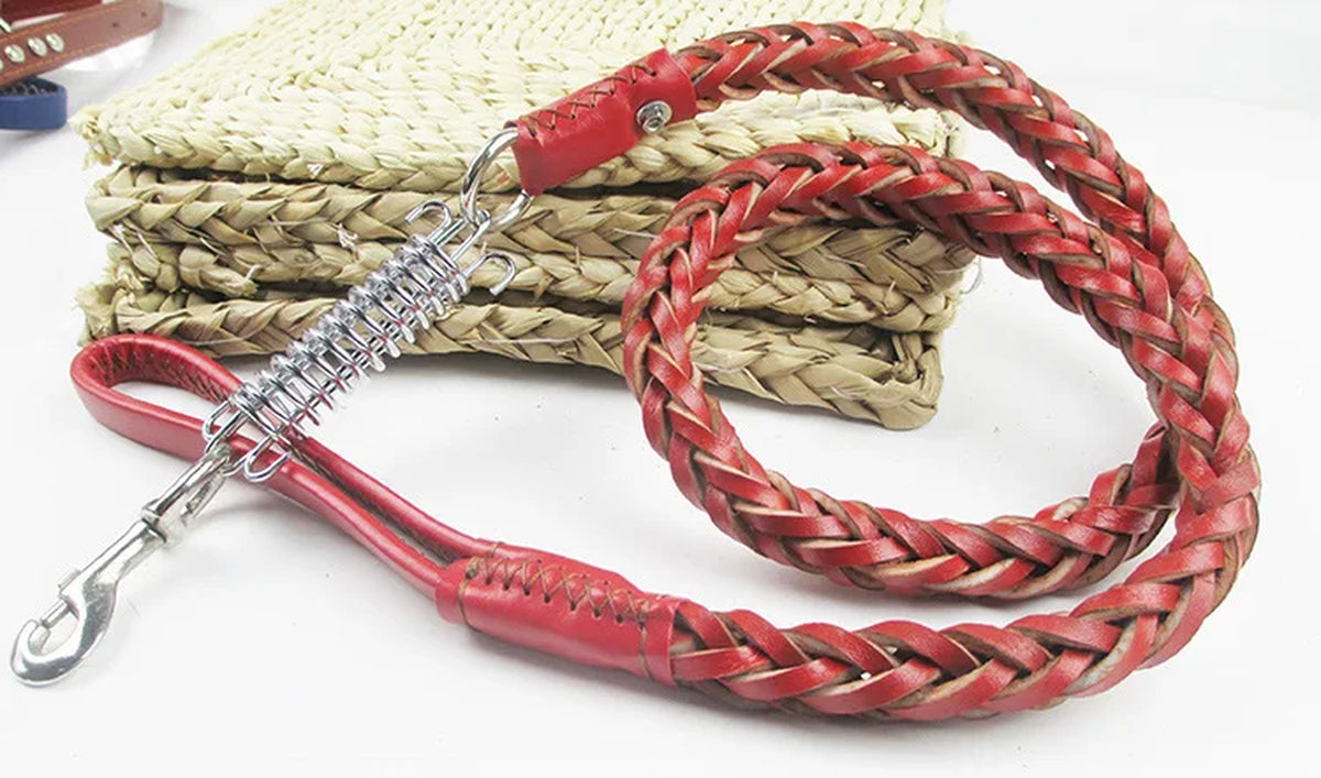 Heavy and Duty Large Dog Leash Genuine Leather Braided Dog Training Leash for Shepherd Bulldog Labrador Gold Retriever Pet Leads