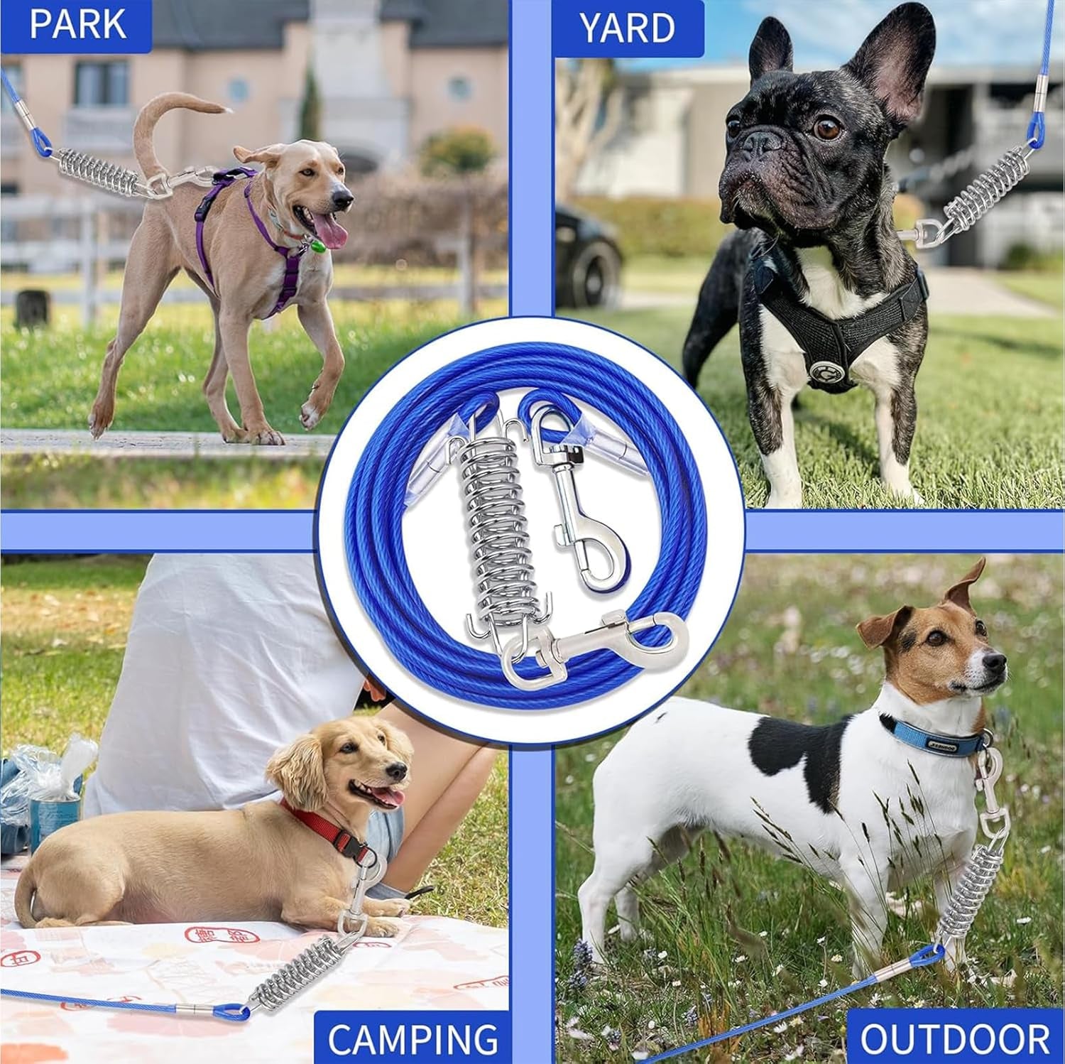 300Cm Dog Tie Out Cable,Dog Leads for Yard Chew Proof Dog Runner Cable with Swivel Hook and Shock Spring,300Cm Camping and Training Leash for Small to Medium Pets up to 165 Lbs(3M-165Lbs
