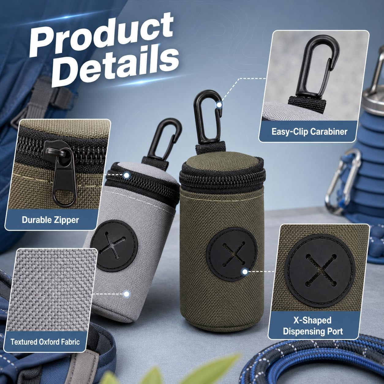 2 Pcs Dog Poop Bag Holder Dispenser, Hands-Free Waste Bag Pouch with Leash Clip, Lightweight Mesh Carrier for Dog Walking Hiking, Pet Owner Daily Park Walks