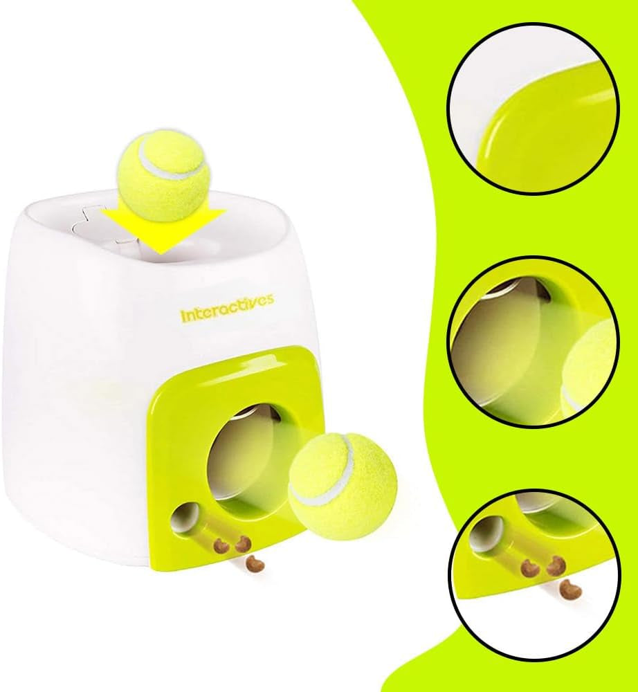 Automatic Ball Launcher,Food Reward Machine,Pet Leaky Food Device,Dog Ball Thrower,Reward Machiner with 2Pcs Tennis,Treat Dispenser,For Small and Medium Dogs