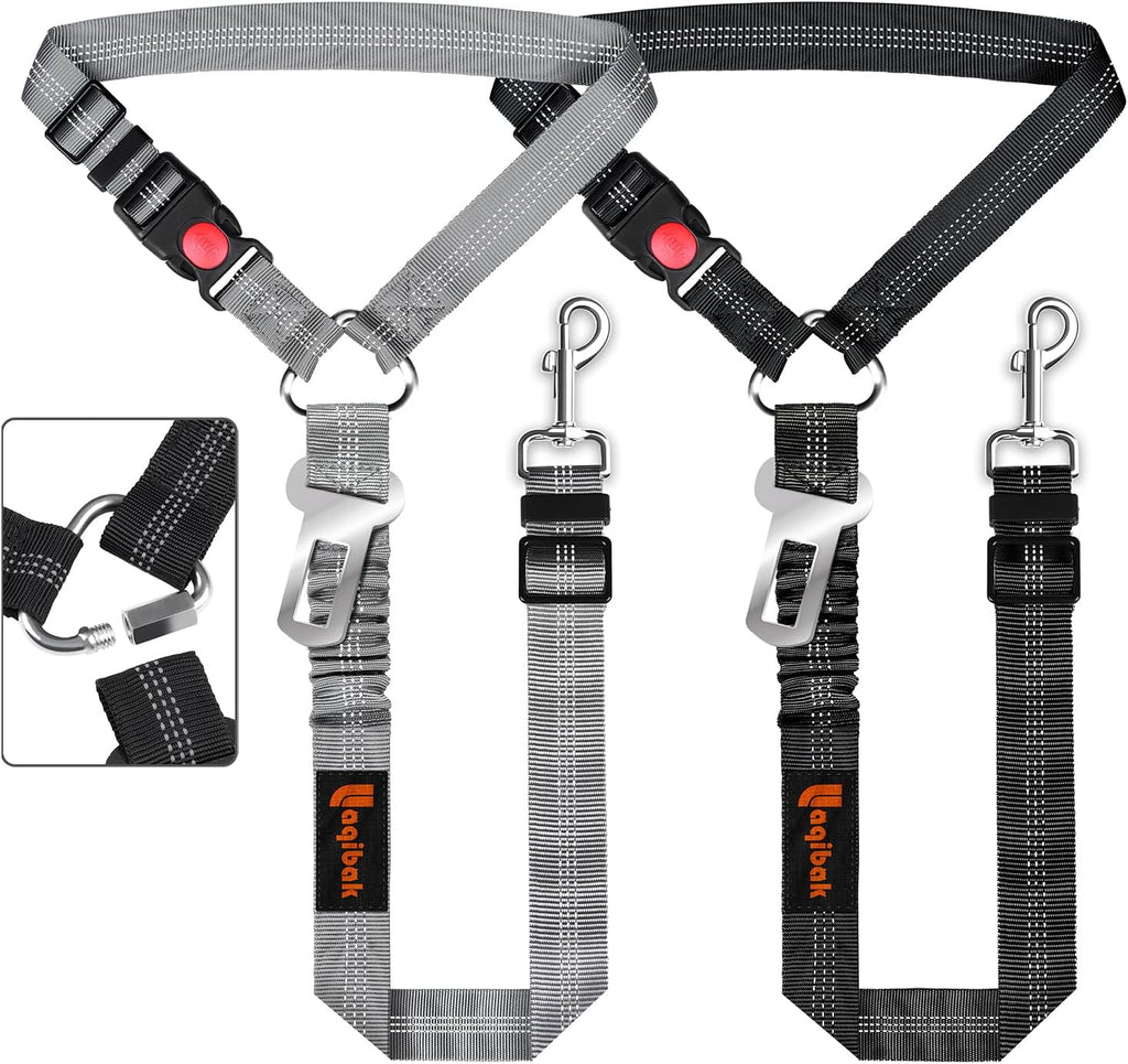 Removable Dog Seat Belt Harness for Car, 3 in 1 Pet Seatbelt Leash | Retractable Headrest-Mounted,Restraint & Adjustable Reflective Bungee Dog Seatbelt Tether,Grey and Black