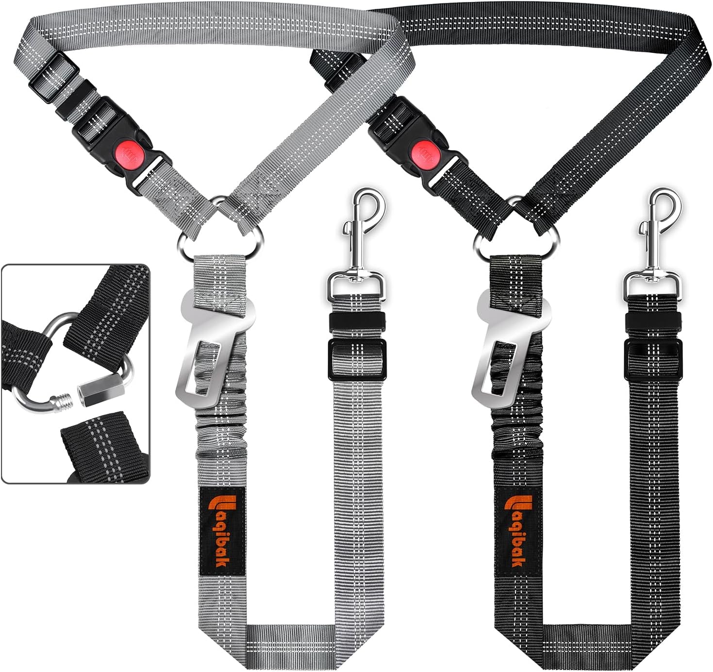 Removable Dog Seat Belt Harness for Car, 3 in 1 Pet Seatbelt Leash | Retractable Headrest-Mounted,Restraint & Adjustable Reflective Bungee Dog Seatbelt Tether,Grey and Black