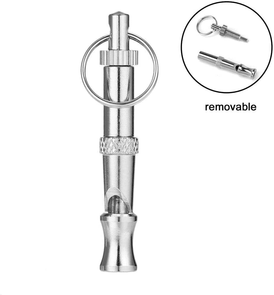 Silver Pets Whistle Adjustable Pet Training Sound Control Stainless Steel Puppy Bark Whistles with Suspendable Key Chain Dogs