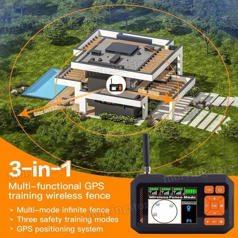 Electric Dog Fence System Wireless Hidden Pet Boundary Containment with GPS
