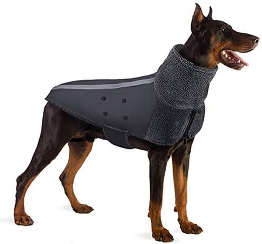 Winter Dog Coat, Warm Polar Fleece Lining Doggie Outdoor Jacket with Turtleneck Scarf Reflective Stripe Adjustable Waterproof Windproof Puppy Vest Soft Pet Outfits (X-Large, Grey)