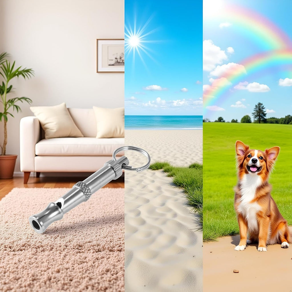 Silver Pets Whistle Adjustable Pet Training Sound Control Stainless Steel Puppy Bark Whistles with Suspendable Key Chain Dogs