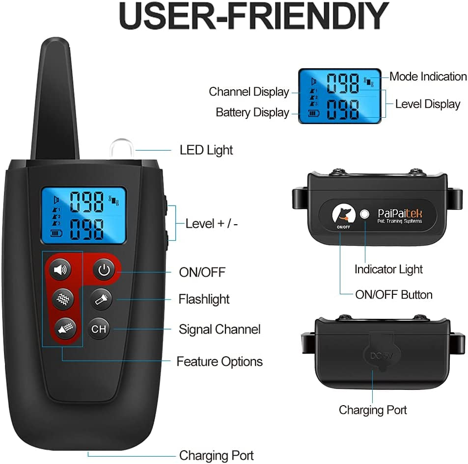 Dog Training Collar, No Shock, 3300Ft Range, IPX7 Waterproof, Vibrating, Black, 8”-27”, 2 Count (Pack of 1), Small, Medium Dogs