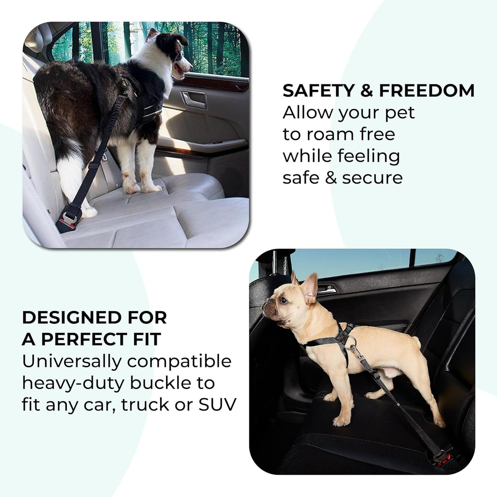 2Pcs Dog Seat Belts for Cars UK with Collapsible Water Bowl, Adjustable Dog Car Seat Belt with 360° Swivel Attachment & Anti-Impact Elastic Bungee, Safe Dog Seatbelt for Travel