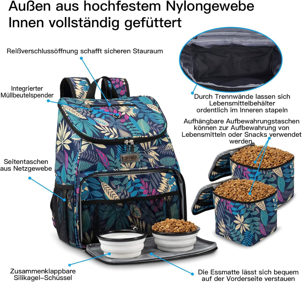 丨Dog Travel Bag, Airline Approved Pet Supplies Backpack, Dog Travel Backpack with 2 Silicone Collapsible Bowls and 2 Food Baskets