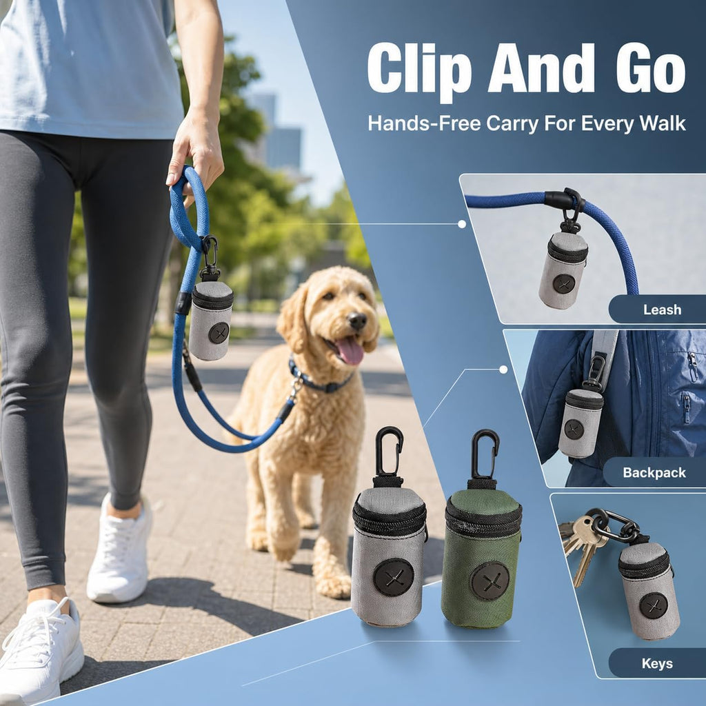 2 Pcs Dog Poop Bag Holder Dispenser, Hands-Free Waste Bag Pouch with Leash Clip, Lightweight Mesh Carrier for Dog Walking Hiking, Pet Owner Daily Park Walks
