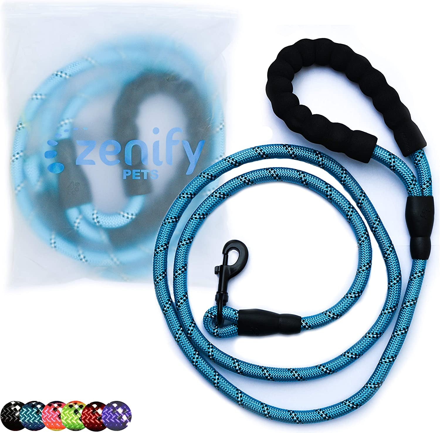 Dog Lead - Durable Strong Chew Resistant Slip Lead Nylon Rope Padded Handle Mountain Climbing Harness Pet Puppy Training Slipknot Leash for Walking [1/2 Inch 1.2Cm Thick] (Blue 5Ft)…