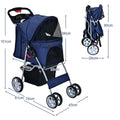 NNECW 4-Wheel Folding Pet Stroller with Mesh Windows &amp Storage Basket-Navy